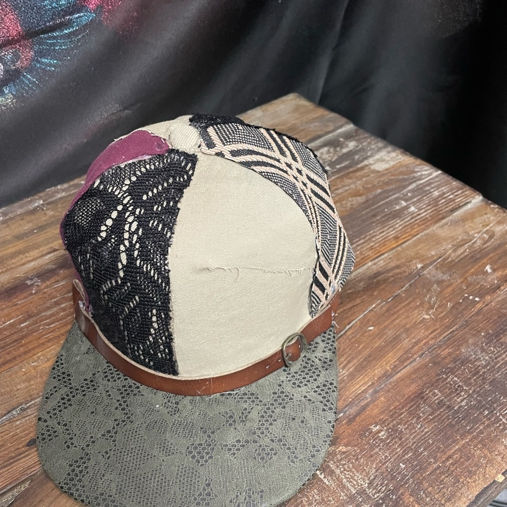 Patchwork Lace Cap with Brown Strap